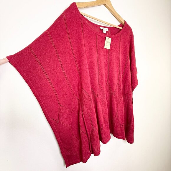 NWT Coldwater Creek Bateau Linen Blend Poncho Red Short Sleeve Sweater XL/1X - Picture 4 of 12